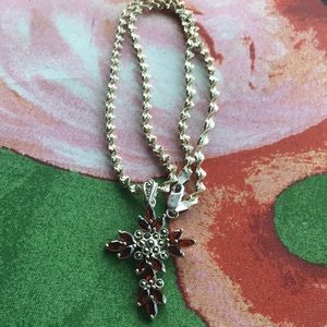 Sterling Silver With Garnet Cross